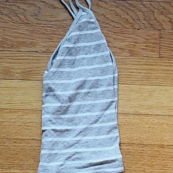 Brandy Melville Grey and White Striped Crop Top - Picture 3 of 5